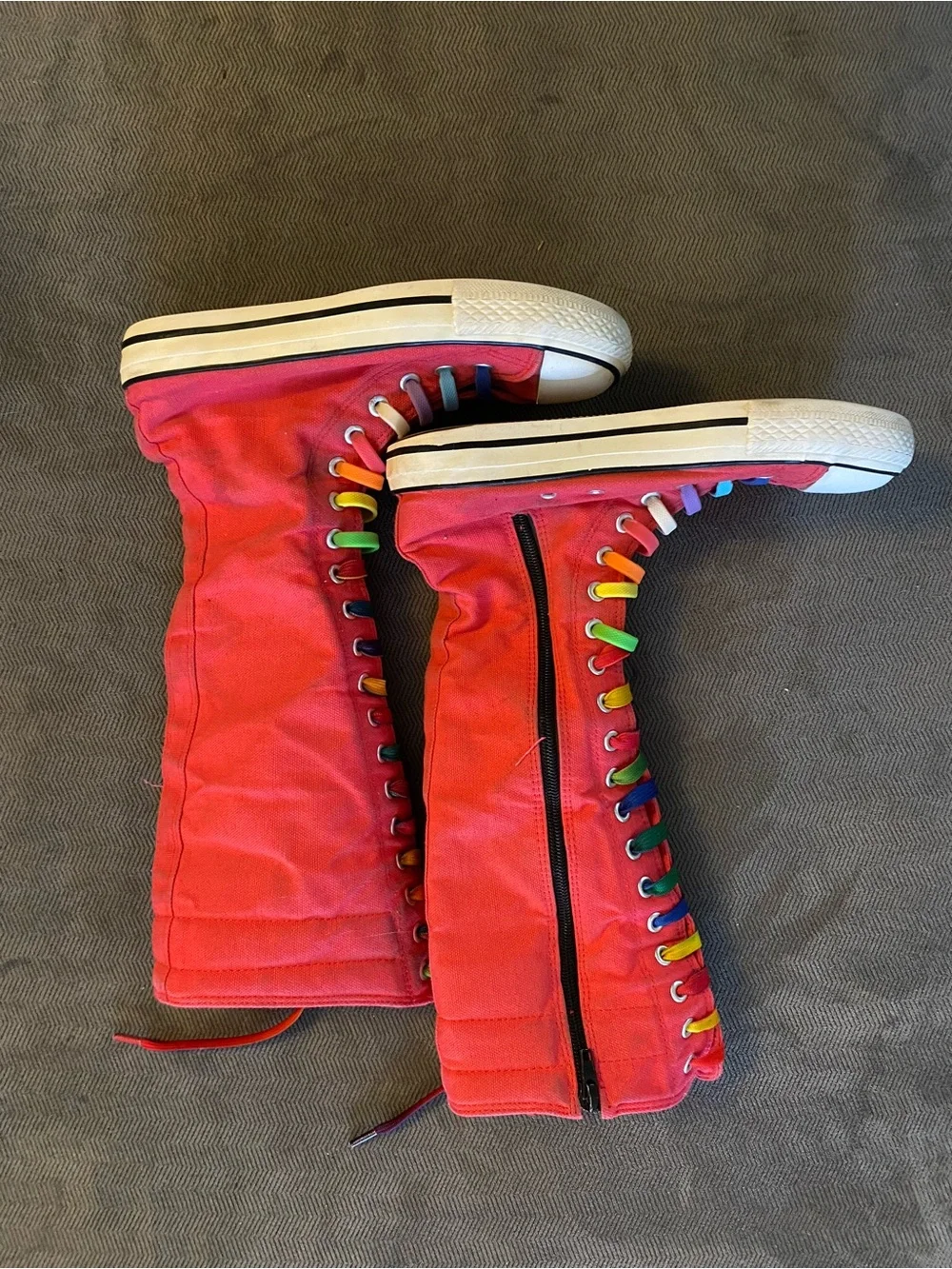 Converse Pink High-Top Sneakers with Rainbow Eyelets